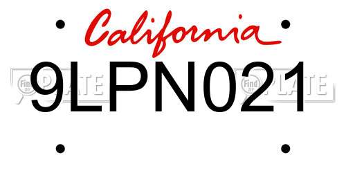 9LPN021 California License Plate