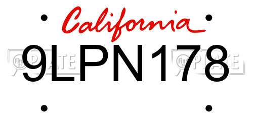 9LPN178 California License Plate