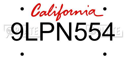 9LPN554 California License Plate