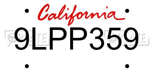 9LPP359 California License Plate