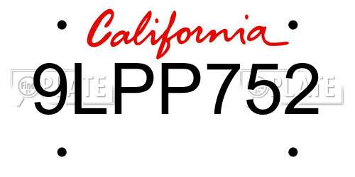 9LPP752 California License Plate