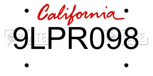 9LPR098 California License Plate