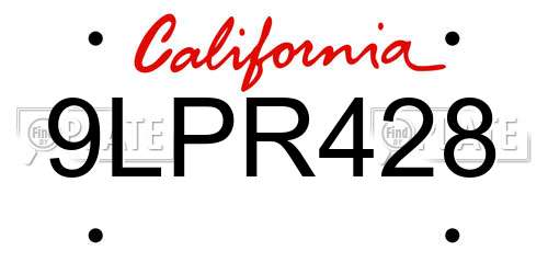 9LPR428 California License Plate