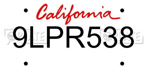 9LPR538 California License Plate