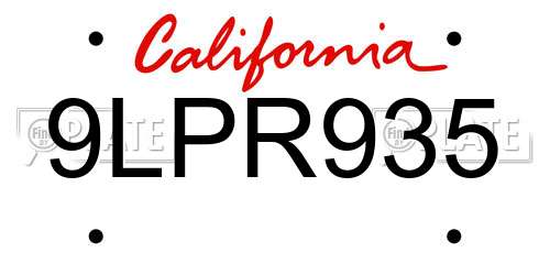 9LPR935 California License Plate