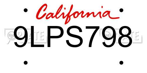9LPS798 California License Plate