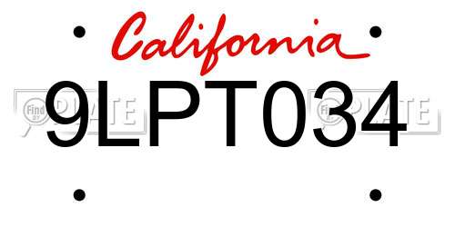 9LPT034 California License Plate