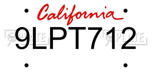 9LPT712 California License Plate