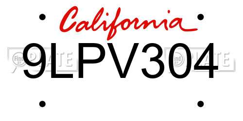 9LPV304 California License Plate