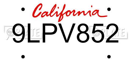 9LPV852 California License Plate
