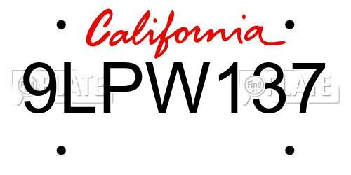 9LPW137 California License Plate