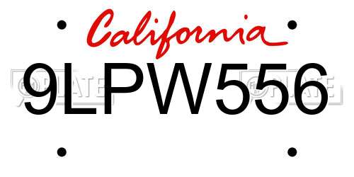 9LPW556 California License Plate