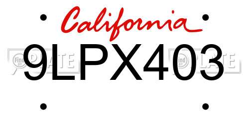 9LPX403 California License Plate