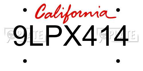 9LPX414 California License Plate