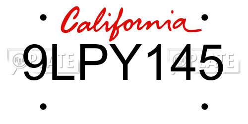 9LPY145 California License Plate