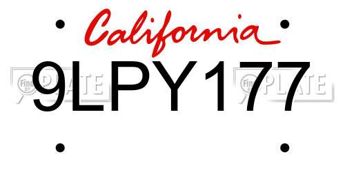 9LPY177 California License Plate