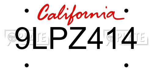9LPZ414 California License Plate