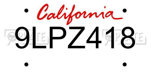 9LPZ418 California License Plate