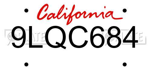 9LQC684 California License Plate