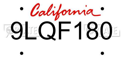 9LQF180 California License Plate