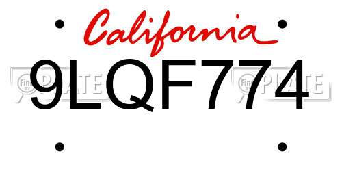 9LQF774 California License Plate