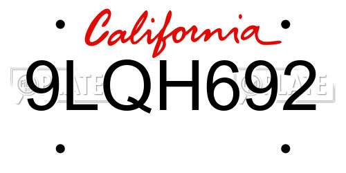 9LQH692 California License Plate