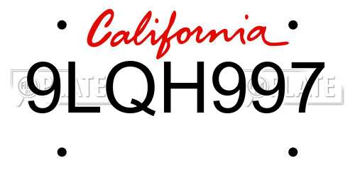 9LQH997 California License Plate