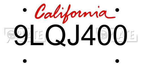 9LQJ400 California License Plate