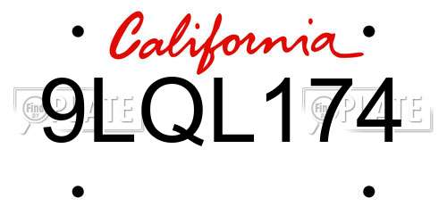 9LQL174 California License Plate