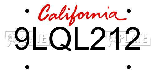 9LQL212 California License Plate