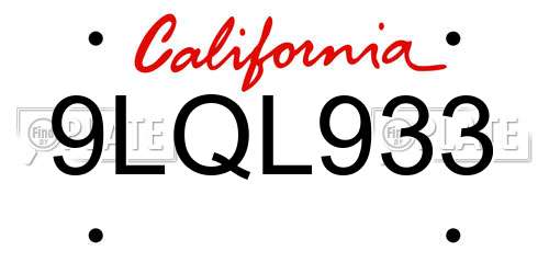 9LQL933 California License Plate