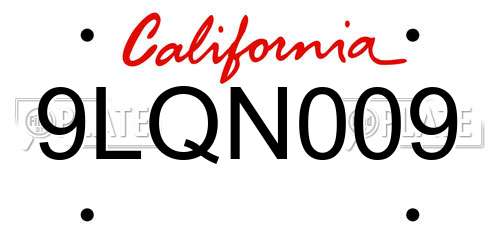 9LQN009 California License Plate
