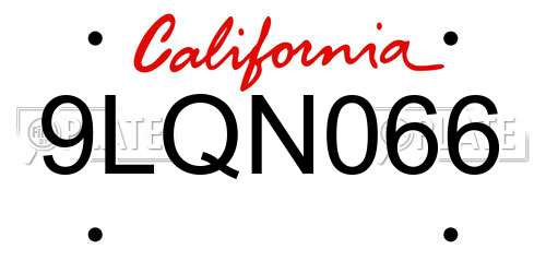 9LQN066 California License Plate