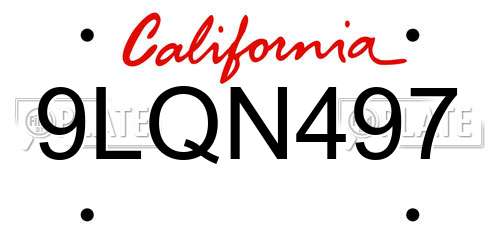 9LQN497 California License Plate