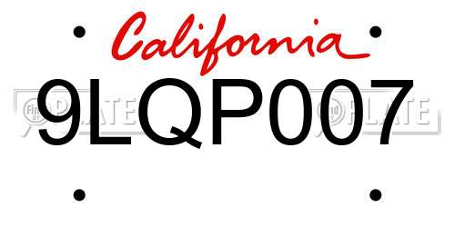 9LQP007 California License Plate
