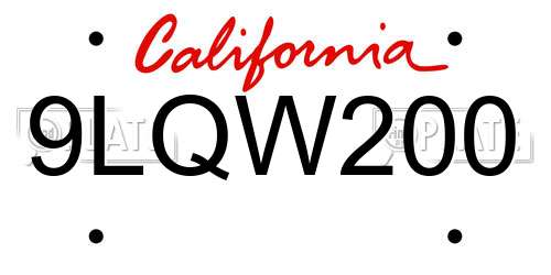 9LQW200 California License Plate