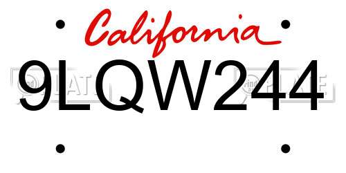 9LQW244 California License Plate