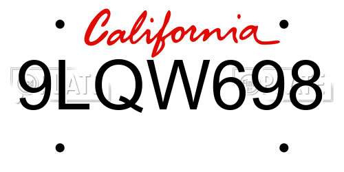 9LQW698 California License Plate
