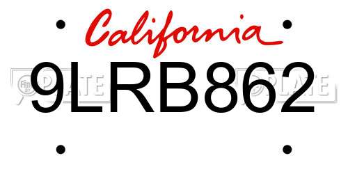 9LRB862 California License Plate