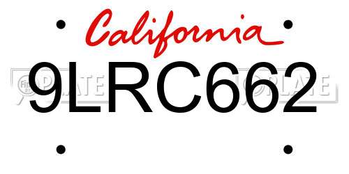 9LRC662 California License Plate