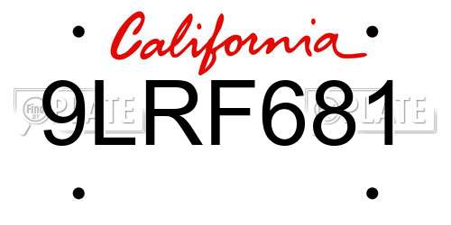 9LRF681 California License Plate