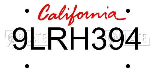 9LRH394 California License Plate