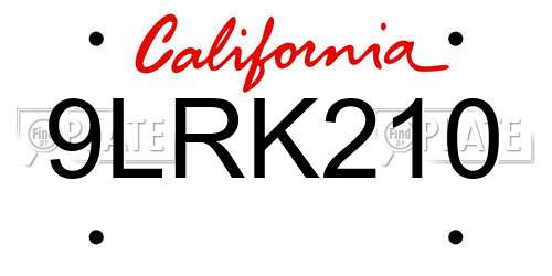 9LRK210 California License Plate