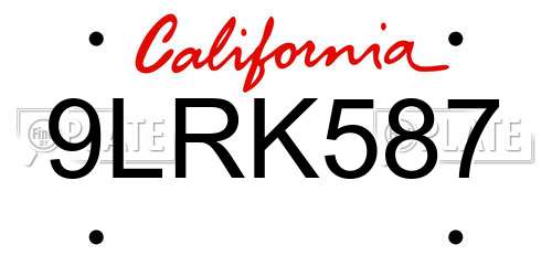 9LRK587 California License Plate