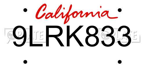 9LRK833 California License Plate