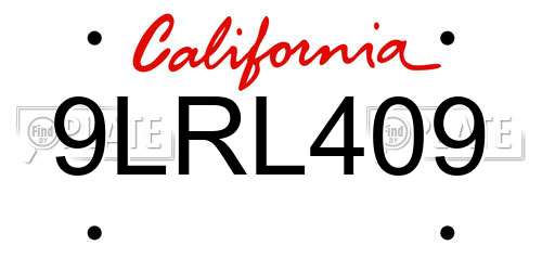 9LRL409 California License Plate