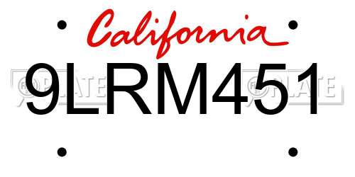 9LRM451 California License Plate