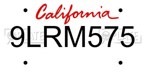 9LRM575 California License Plate