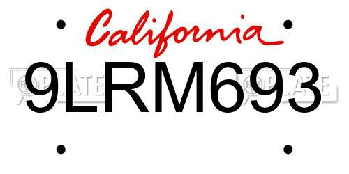 9LRM693 California License Plate