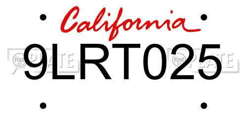 9LRT025 California License Plate